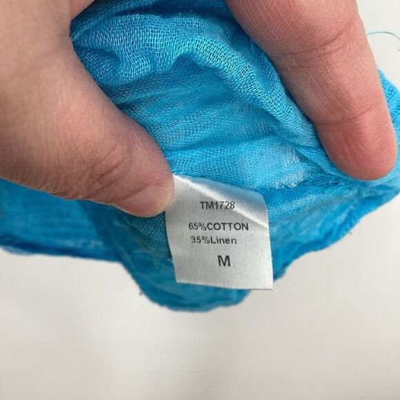 Ladies Theme Embroidered cotton/linen blend Dress blue/white medium - Picture 5 of 7